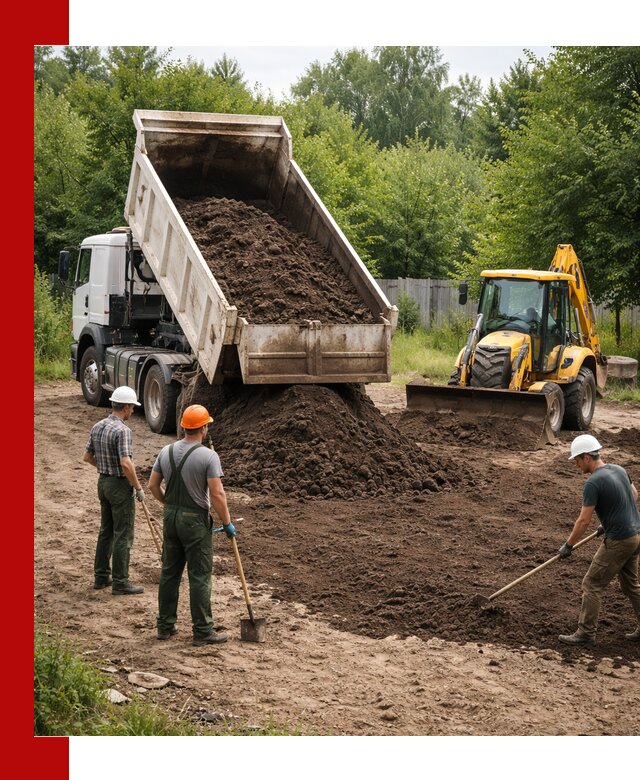 Доставка и укладка грунта для выравнивания участка в Касимах