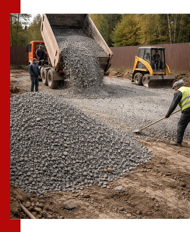 Отсыпка участка щебнем с доставкой и уплотнением в Касимах